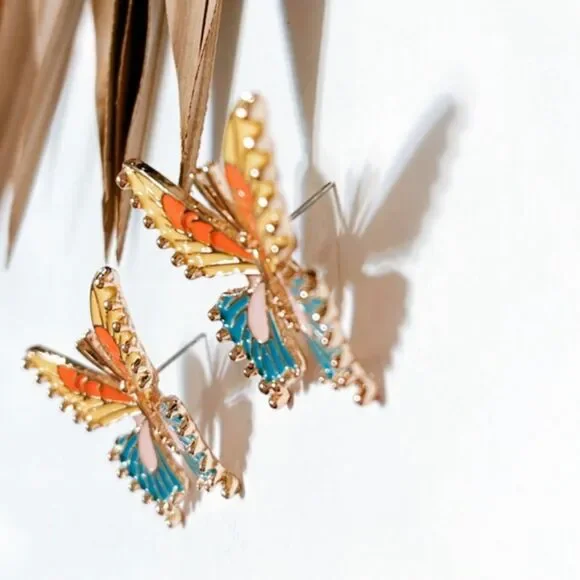 Anthropologie Butterfly Earrings - Yellow, Orange, Blue - Picture 2 of 3